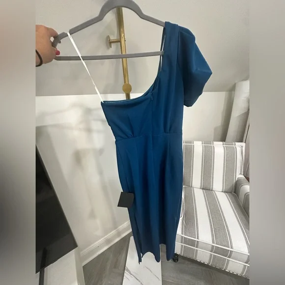New Lulu's Ultimate Poise Teal Blue One-Shoulder Midi Dress XS X-Small Classy - Picture 7 of 11